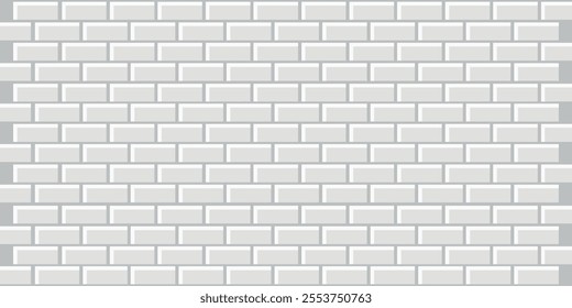 White brick wall texture, seamless cladding pattern for interior decoration, kitchen backsplash, plastic panel, building outdoor design. Abstract minimal