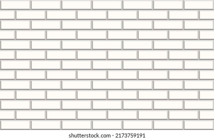 White brick wall, vector texture. Ceramic white tile. Outdoor loft design white wall. Urban building, gray brickwork decoration. Clean white stone pattern