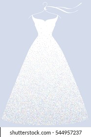 White bridal shower dress on hanger, fashion illustration. Delicate pastel colors.