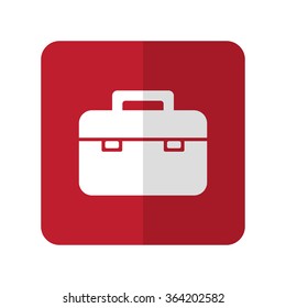 White Briefcase flat icon on red rounded square on white