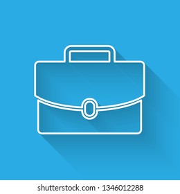 White Briefcase icon isolated with long shadow. Business case sign. Business portfolio. Vector Illustration