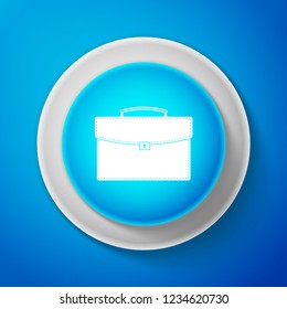 White Briefcase icon isolated on blue background. Business case sign. Circle blue button with white line. Vector illustration