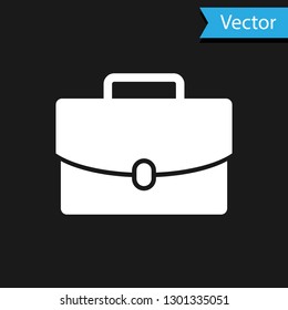 White Briefcase icon isolated on black background. Business case sign. Business portfolio. Vector Illustration