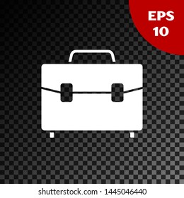 White Briefcase icon isolated on transparent dark background. Business case sign. Business portfolio.  Vector Illustration