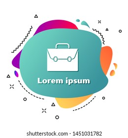 White Briefcase icon isolated on white background. Business case sign. Business portfolio. Abstract banner with liquid shapes. Vector Illustration