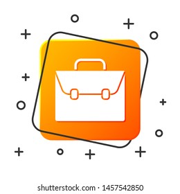 White Briefcase icon isolated on white background. Business case sign. Business portfolio. Orange square button. Vector Illustration
