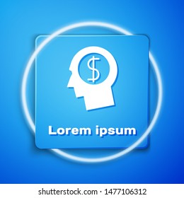 White Briefcase icon isolated on blue background. Business case sign. Business portfolio. Blue square button. Vector Illustration