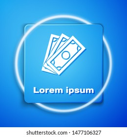 White Briefcase icon isolated on blue background. Business case sign. Business portfolio. Blue square button. Vector Illustration