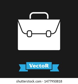 White Briefcase icon isolated on black background. Business case sign. Business portfolio.  Vector Illustration
