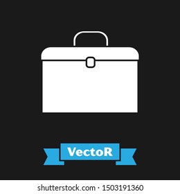 White Briefcase icon isolated on black background. Business case sign. Business portfolio.  Vector Illustration