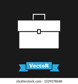 White Briefcase icon isolated on black background. Business case sign. Business portfolio.  Vector Illustration