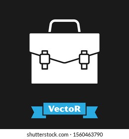 White Briefcase icon isolated on black background. Business case sign. Business portfolio.  Vector Illustration