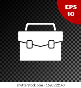 White Briefcase icon isolated on transparent dark background. Business case sign. Business portfolio.  Vector Illustration