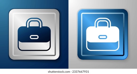 White Briefcase icon isolated on blue and grey background. Business case sign. Business portfolio. Silver and blue square button. Vector