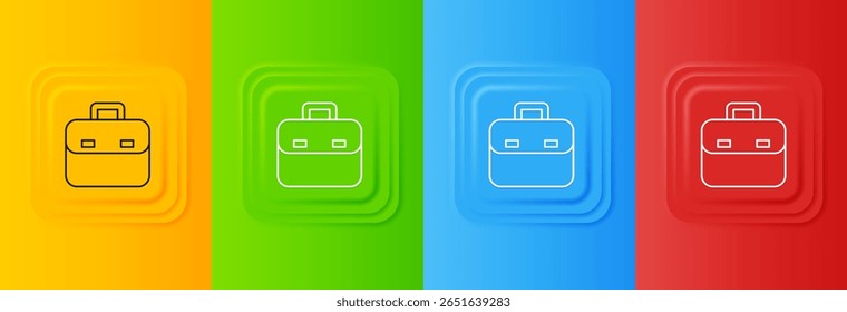 Ícone branco do porta-arquivos isolado em um plano de fundo colorido. Sinal de caso comercial. Portfólio de negócios. Defina ícones em botões quadrados. Vetor