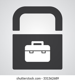 White Briefcase icon on black pad lock