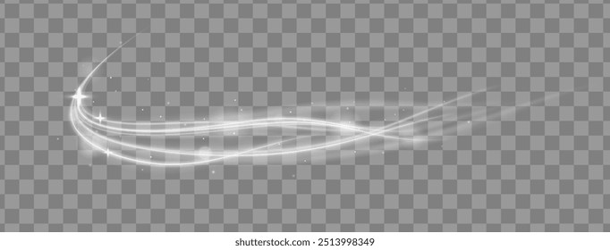 Linhas de luz borradas brilhantes brancas em movimento de onda e velocidade. Círculos de fogo vetorial abstrato, espiraladas cintilantes e quadros de espiral de luz energética. Partículas cintilantes de pó mágico.	