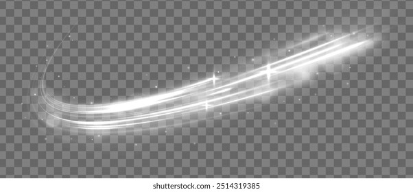 White bright blurred light lines in wave and speed motion. Abstract vector fire circles, sparkling swirls and energetic light spiral frames. Sparkling particles of magic dust.	