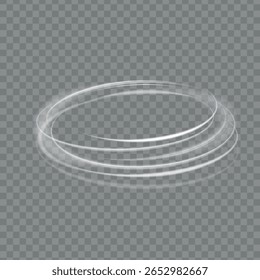 Linhas de luz borradas brilhantes brancas em movimento de onda e velocidade. Círculos de fogo vetorial abstrato, espiraladas cintilantes e quadros de espiral de luz energética. Partículas cintilantes de pó mágico