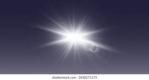 Flash brilhante branco de uma estrela. Efeito de luz mágica.