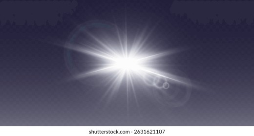 White bright flash of a star. Magic light effect.
