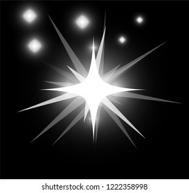 White bright glowing and shining star flares effect isolated on black background. Vector illustration