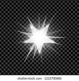 White bright glowing and shining star dflares effect isolated on transparent background. Vector illustration