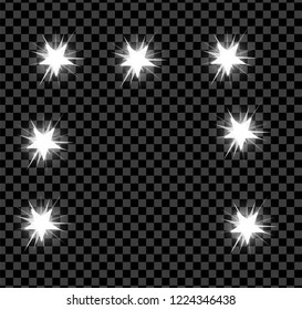 White bright glowing and shining star dflares effect isolated on transparent background. Vector illustration