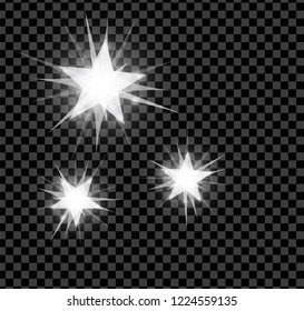 White bright glowing and shining star dflares effect isolated on transparent background. Vector illustration