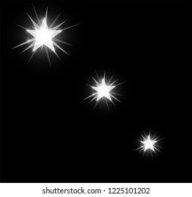 White bright glowing and shining star flares effect isolated on black background. Vector illustration