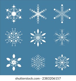 Conjunto blanco y luminoso de copos de nieve