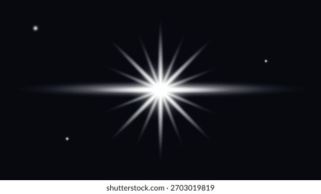 Weißes helles Sternlicht mit langen Strahlen und horizontalem Strahl