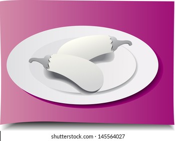 White Brinjals and plates on paper cutout