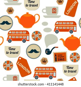 white british seamless pattern with teapot