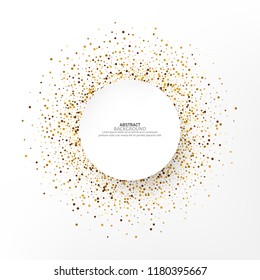 White brochure background, golden abstract circle, loose sand