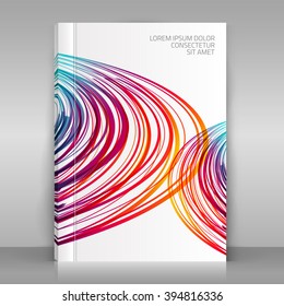 White brochure on gray background. Vector illustration. Colorful wave design for brochure cover, business flyer, annual report, catalog.