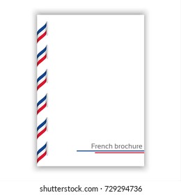 White brochure with ribbon in French tricolor, vector illustration