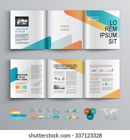 White brochure template design with blue and orange geometric elements. Cover layout and infographics - Shutterstock ID 337123328