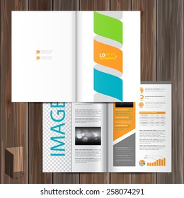 White brochure template design with color spiral element. Cover layout