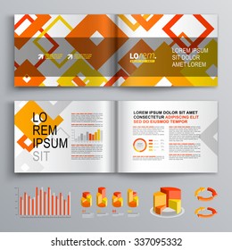 White brochure template design with color square pattern. Cover layout and infographics