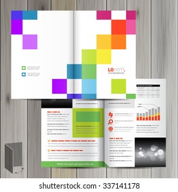 White brochure template design with color square pattern. Cover layout