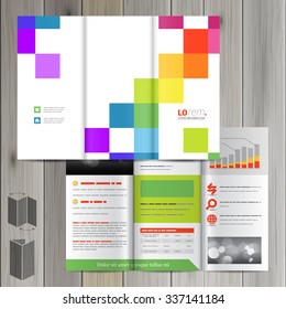 White brochure template design with color square pattern. Cover layout