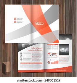 White brochure template design with gray and red art elements. Cover layout