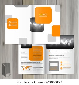 White brochure template design with orange and gray square shapes. Cover layout