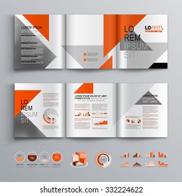 White brochure template design with orange, gray and black triangles. Cover layout and infographics