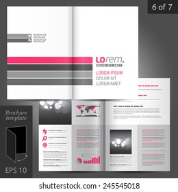 White brochure template design with pink and gray lines. Cover layout