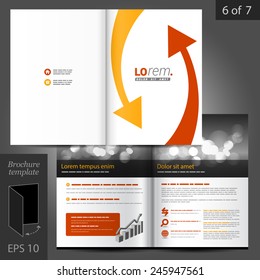 White brochure template design with red and yellow arrows. Cover layout