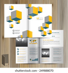 White brochure template design with yellow cubes. Cover layout