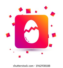 White Broken egg icon isolated on white background. Happy Easter. Square color button. Vector Illustration