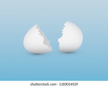 A white broken eggshell on blue background vector illustration